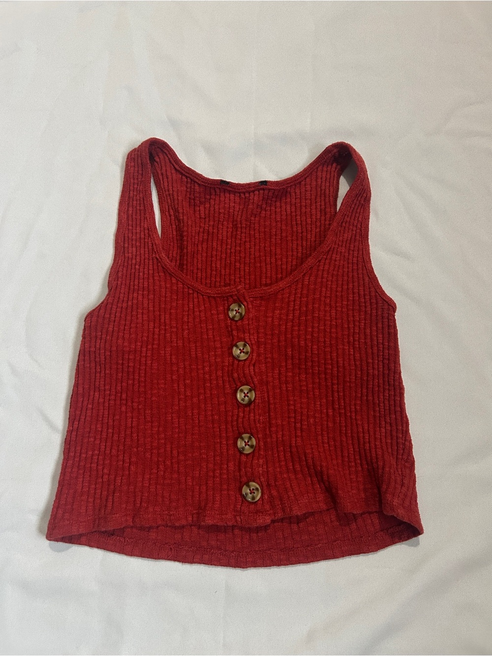 Urban Outfitters Red Ribbed Button-Front Tank
